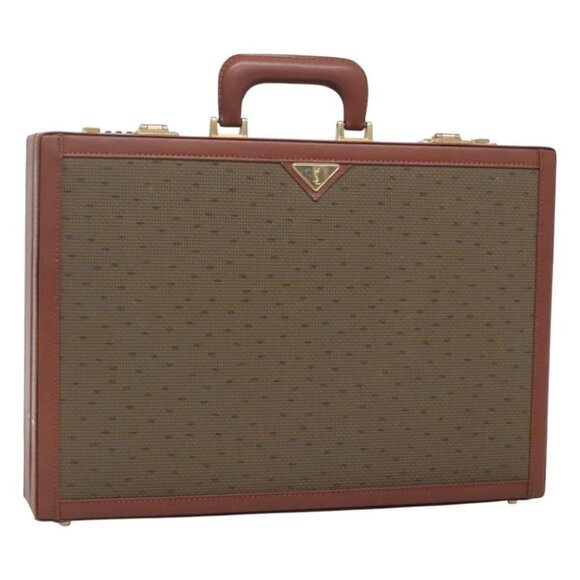 SAINT LAURENT Attache Case Leather PVC Brown Gold - Picture 1 of 15